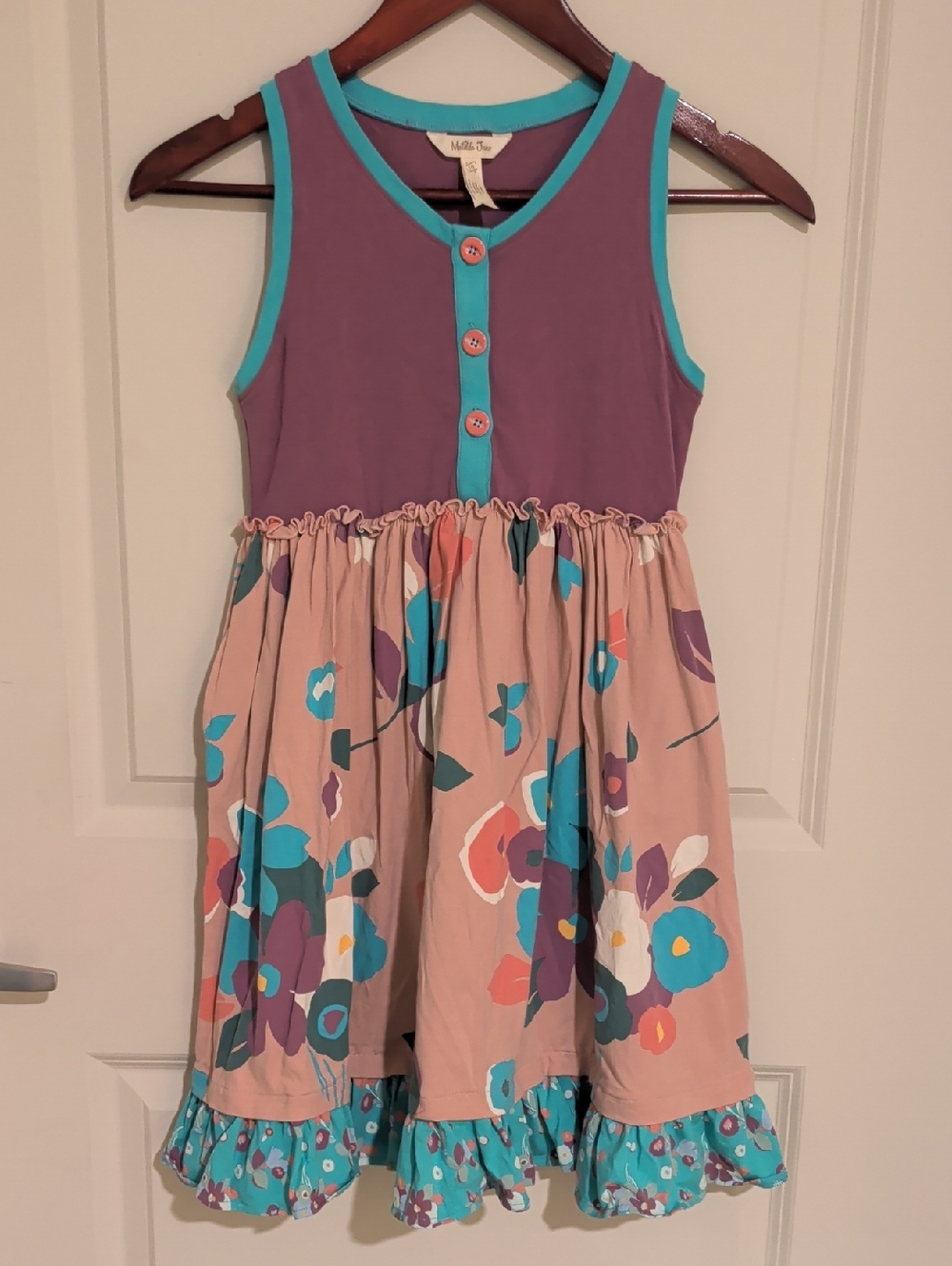 Matilda Jane Purple & Peach Floral Tank Dress with Teal Trim